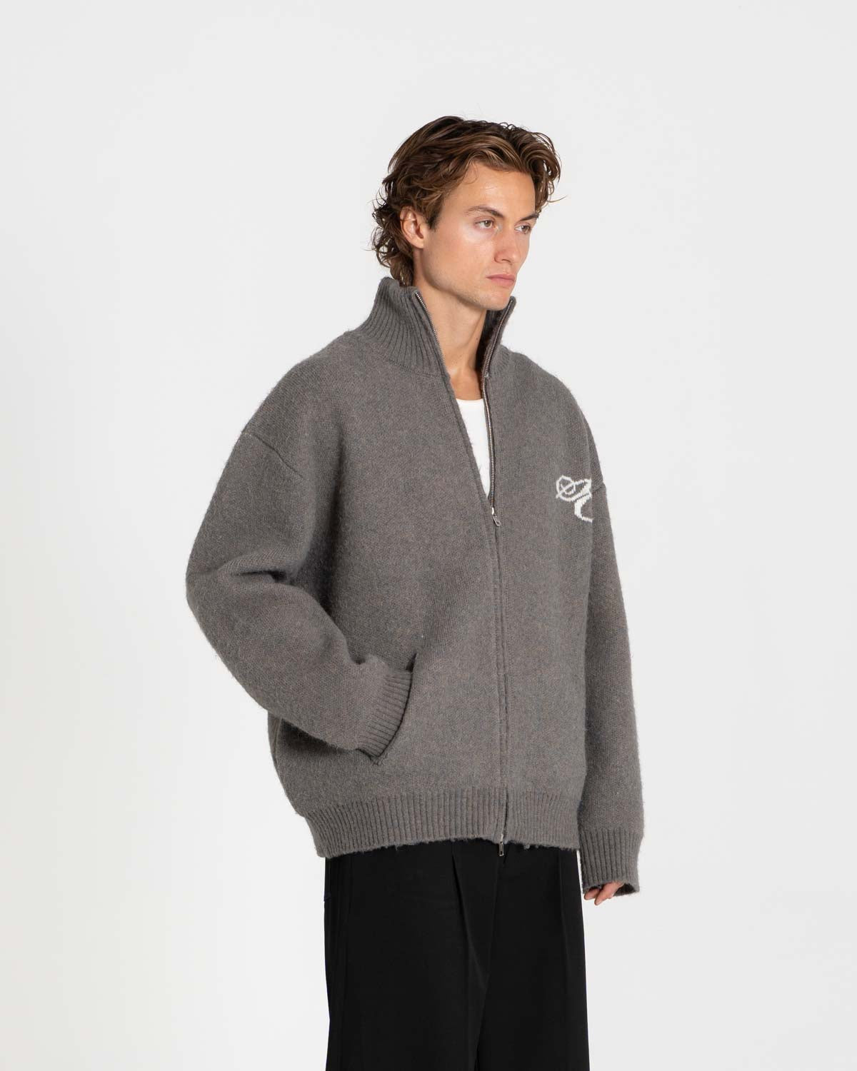 Full-zip sweater dark gray